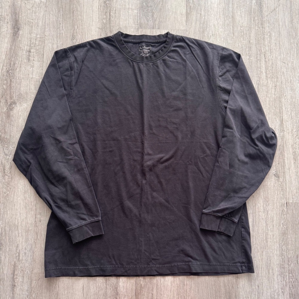 LL Bean Mens Traditional Fit Long Sleeve T-Shirt Black Cotton Crewneck L REG